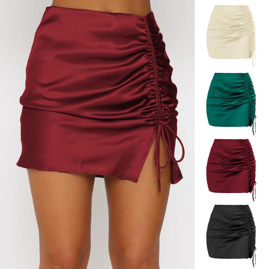 summer sexy solid color polyester above knee skirts