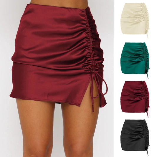 summer sexy solid color polyester above knee skirts