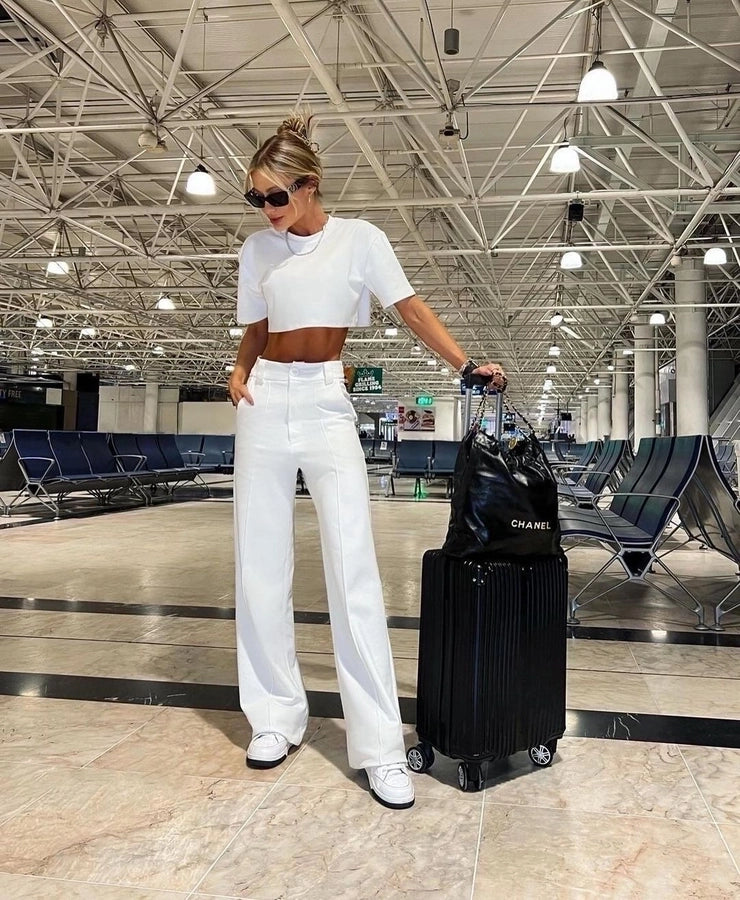 women's casual solid color polyester pocket pants sets