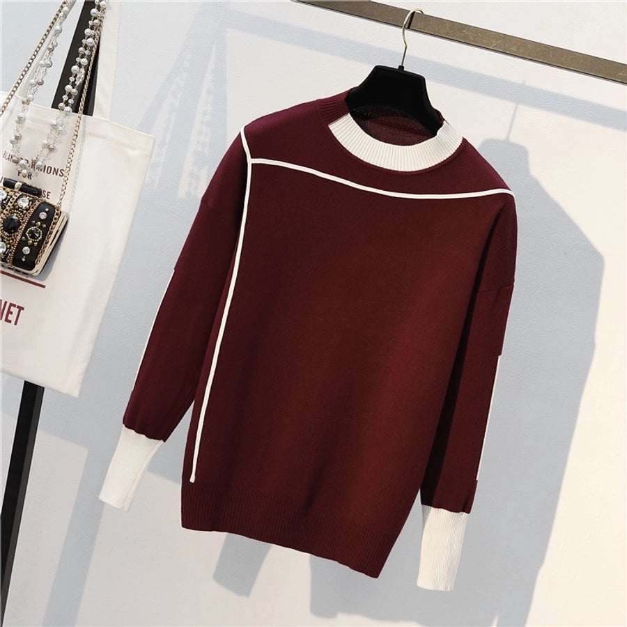 women's casual solid color knitted fabric contrast binding pants sets