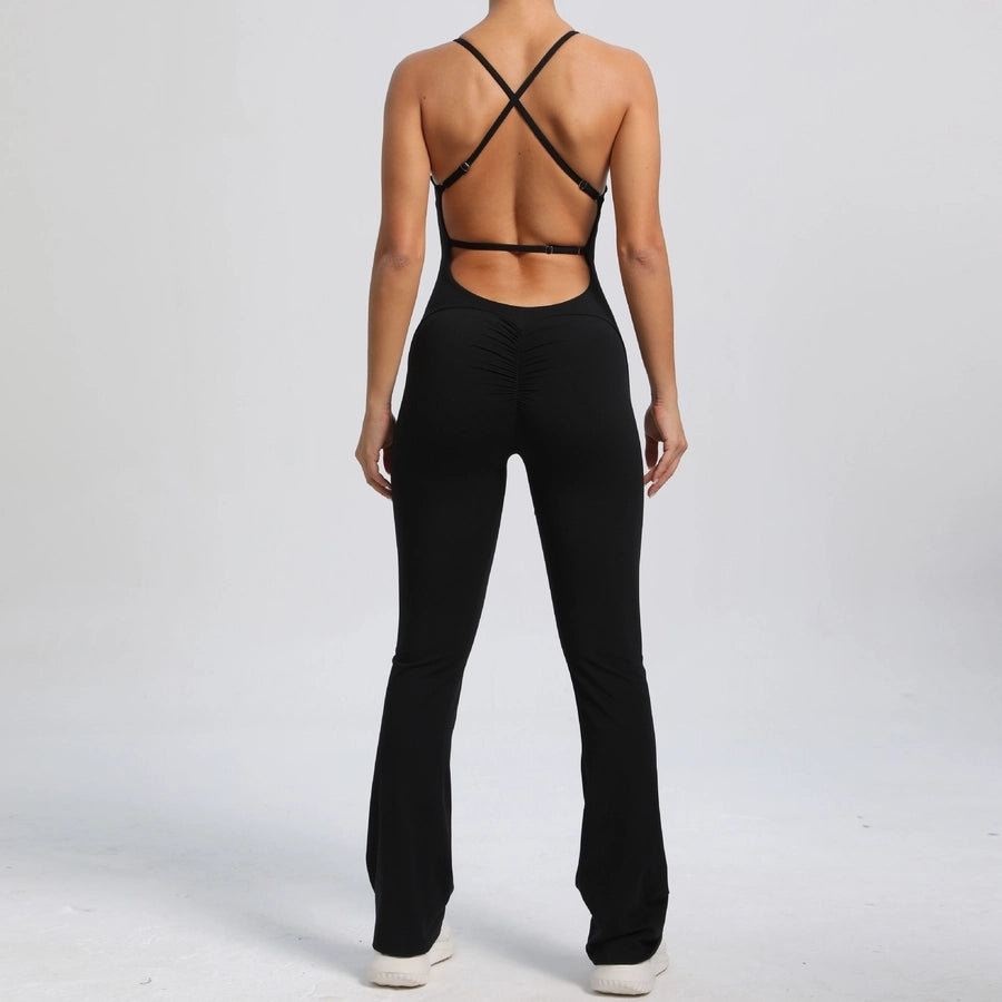 Fitness Yoga Running Simple Style Solid Color Full Length Jumpsuits