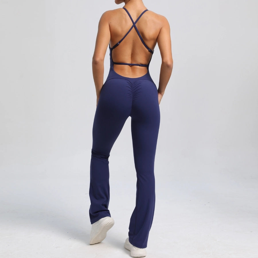 Fitness Yoga Running Simple Style Solid Color Full Length Jumpsuits