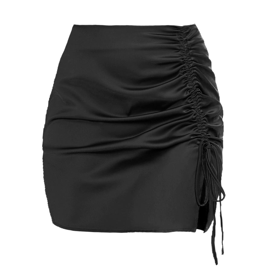 summer sexy solid color polyester above knee skirts