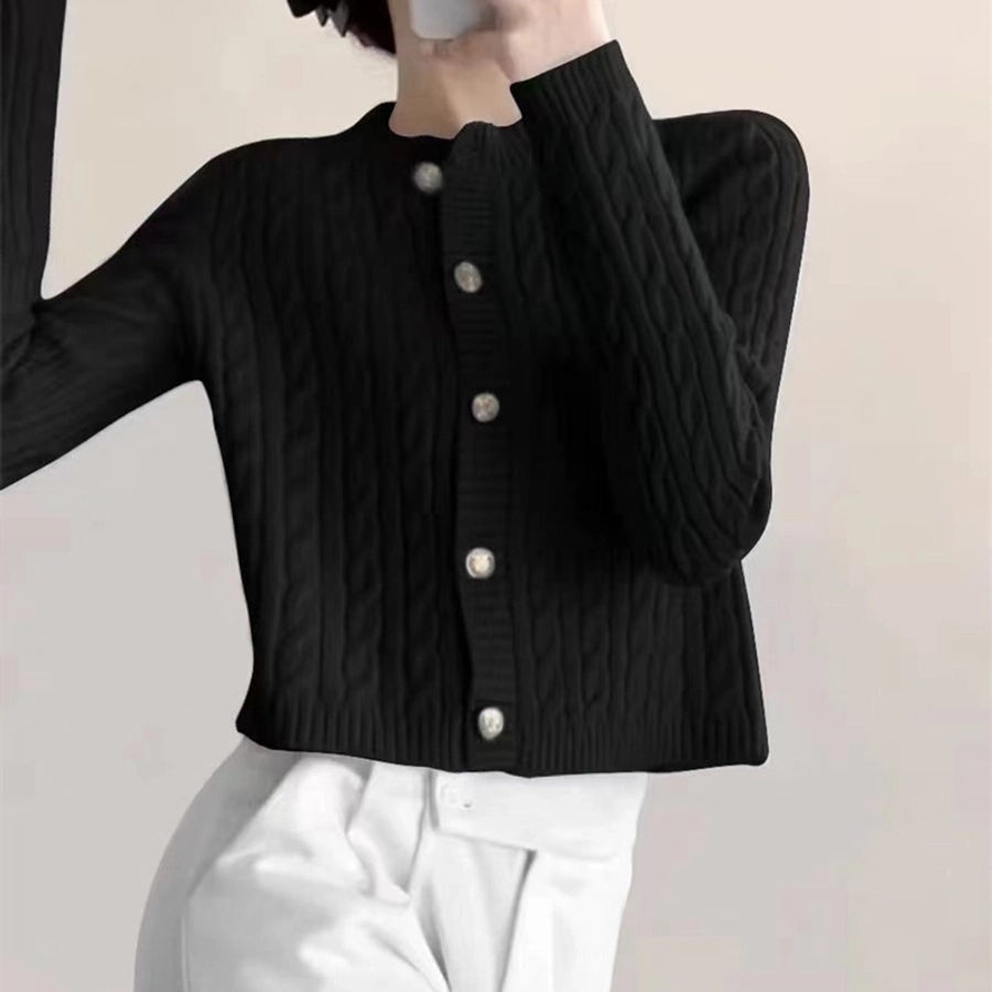 Korean Style Round Neck Twist Knitted Cardigan Women's  Autumn Loose Solid Color Top Long Sleeve Candy Color Sweater Coat