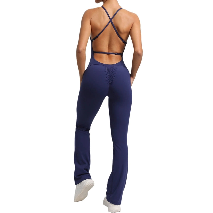 Fitness Yoga Running Simple Style Solid Color Full Length Jumpsuits