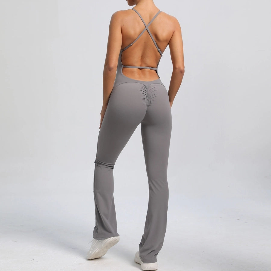 Fitness Yoga Running Simple Style Solid Color Full Length Jumpsuits