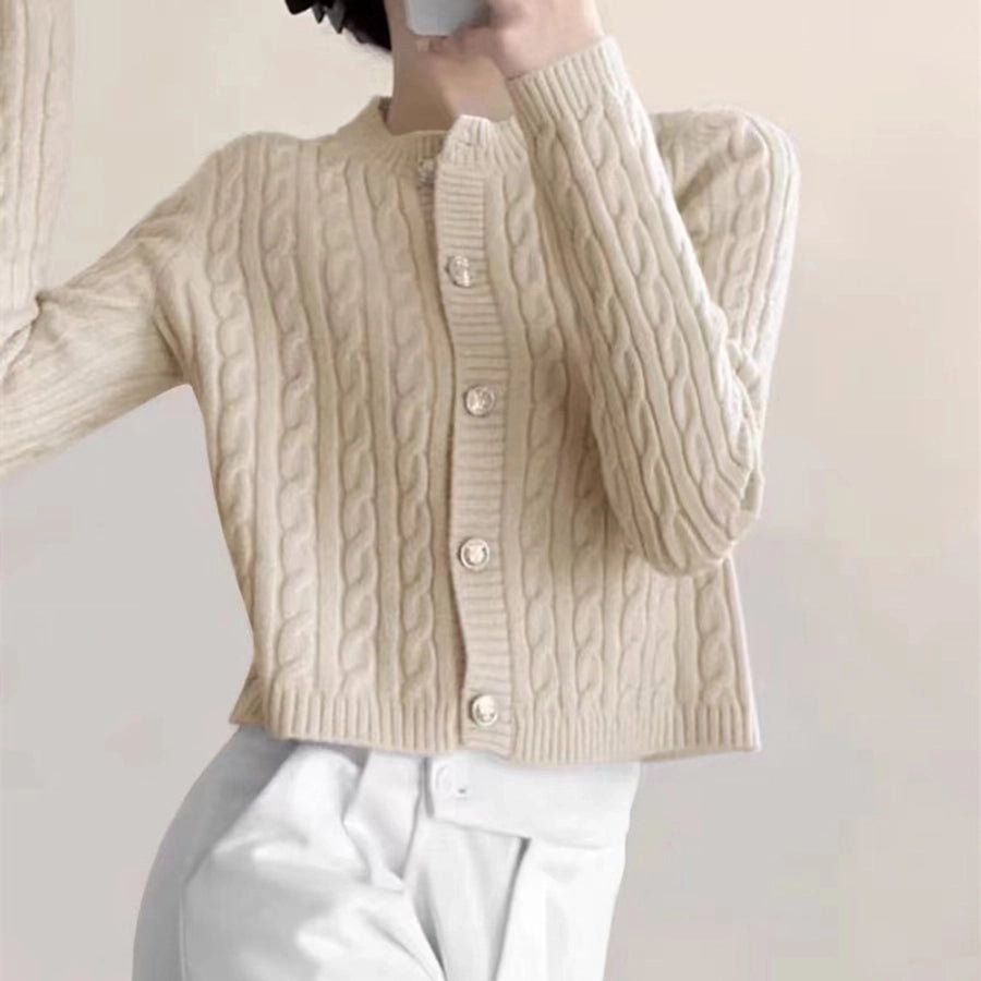 Korean Style Round Neck Twist Knitted Cardigan Women's  Autumn Loose Solid Color Top Long Sleeve Candy Color Sweater Coat